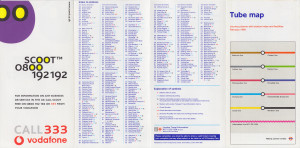 [February 1998] Tube map: Journey planner with station index and facilities: 5 lines + "Information Line" ("Scoot" advert)