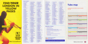 [July 1998] Tube map: Journey planner with station index and facilities: 5 lines + "Information Line" (Yellow Pages "Ear Piercing" advert)