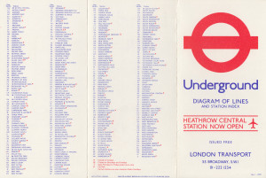 [1978: No 1] Diagram of Lines and Station Index: Heathrow Central Station now open