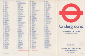 [1973: No 1] Diagram of Lines and Station Index (Map OP: Strand Station Closed June 1973 to 1976)
