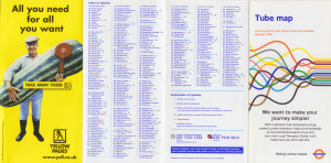 [February 2000] Tube map: Journey planner with station index and facilities: We want to make your journey simpler (Yellow Pages "Take Away Food" advert)