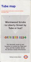 [December 1998] Tube map: Journey planner with station index and facilities: Wormwoord Scrubs to Liberty Street (Misprint: No map. Yellow Pages "Ear Piercing" advert.)