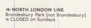[1977: No 1] Diagram of Lines and Station Index (Map OP: NORTH LONDON LINE Brondesbury Park is closed on Sundays)