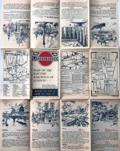 [1914] Map of the Electric Railways of London - What to see and how to see it (With 8 engraved pictures)
